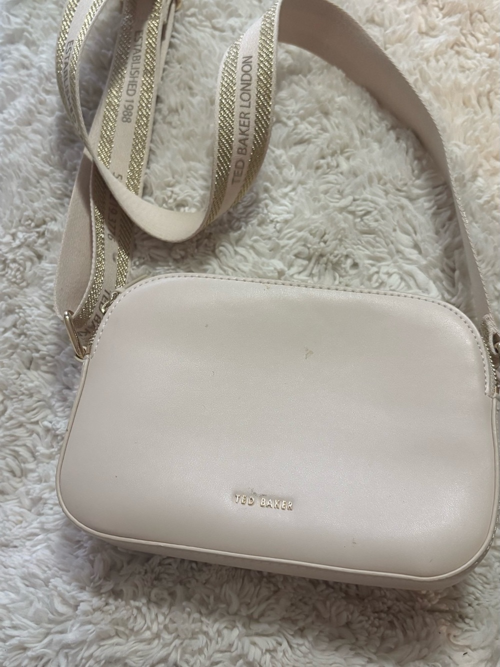 Ted Baker Pale Cream Crossbody with Branded Gold-Trim Strap